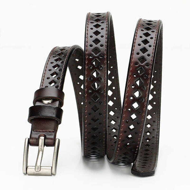 Ladies belt Korean leather simple and versatile casual hollow thin belt female student jeans belt