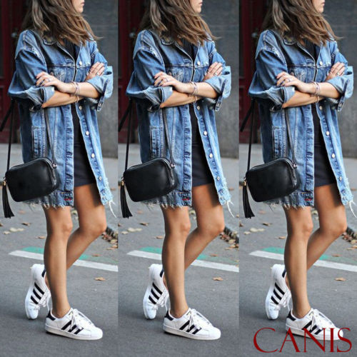 Blue Jean Jacket Women Denim Long Coat Ripped Jeans Coat Button Jacket Loose Spring Autumn Casual Outwear Streetwear