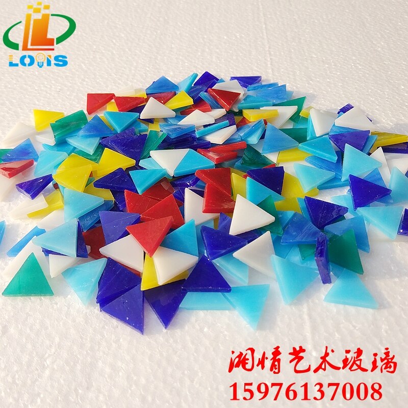 200g farver glas firkantede diamantstykker diy håndpuslespil til børn bulk mosaikmateriale dekorativ glasblok: 12cm trekant