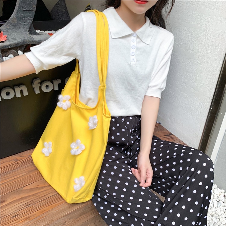 Women Canvas Shoulder Bag Bright Daisies Cotton Cloth Handbag Female Flower Casual Totes Large Capacity Shopping Bags For Girls