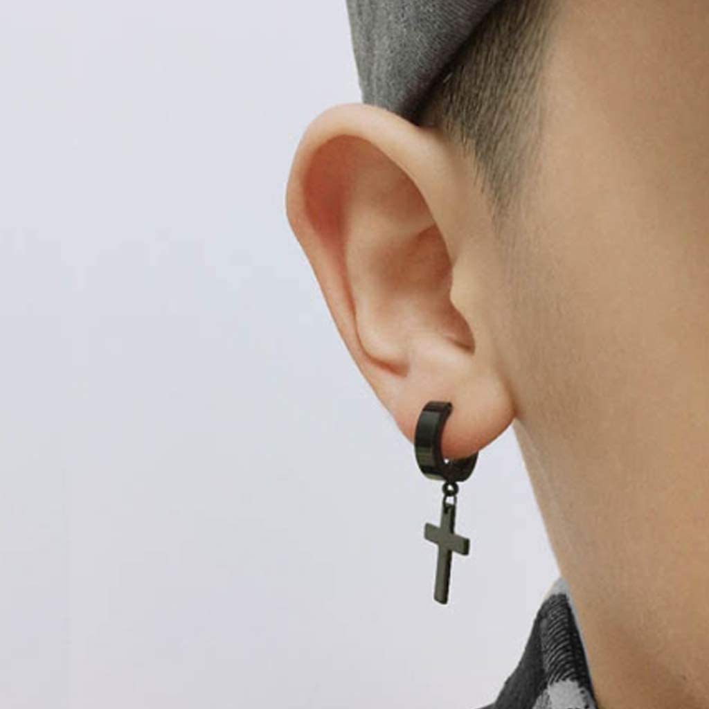 Lvcky 8 paar hypoallergene oorbellen van roestvrij staal met kleine piercings voor mannen en vrouwen, zwart zilverkleurig (zwart)