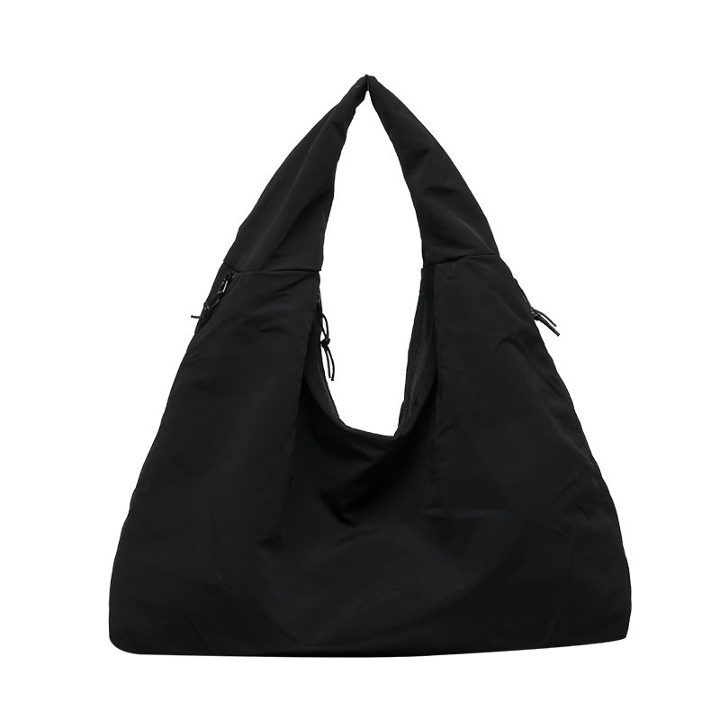 Bolso de compras grande de tela suave de color sólido, bolso de gran capacidad para viajes diarios, bolso grande de hombro: Negro