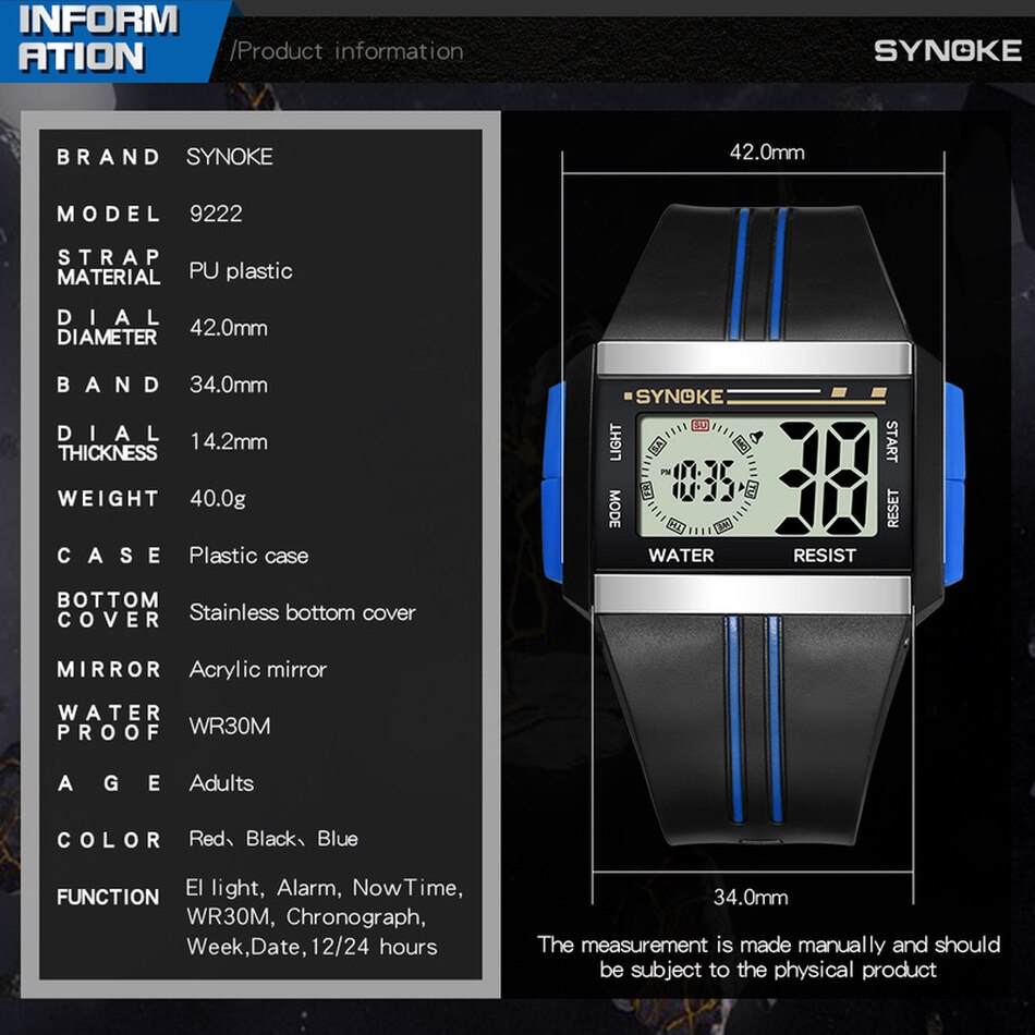 Synoke Outdoor Sport Horloges Mens Relogio Masculino Led Digitale Horloges Waterdicht Klok Mannen Mannelijke Multifunctionele Horloge