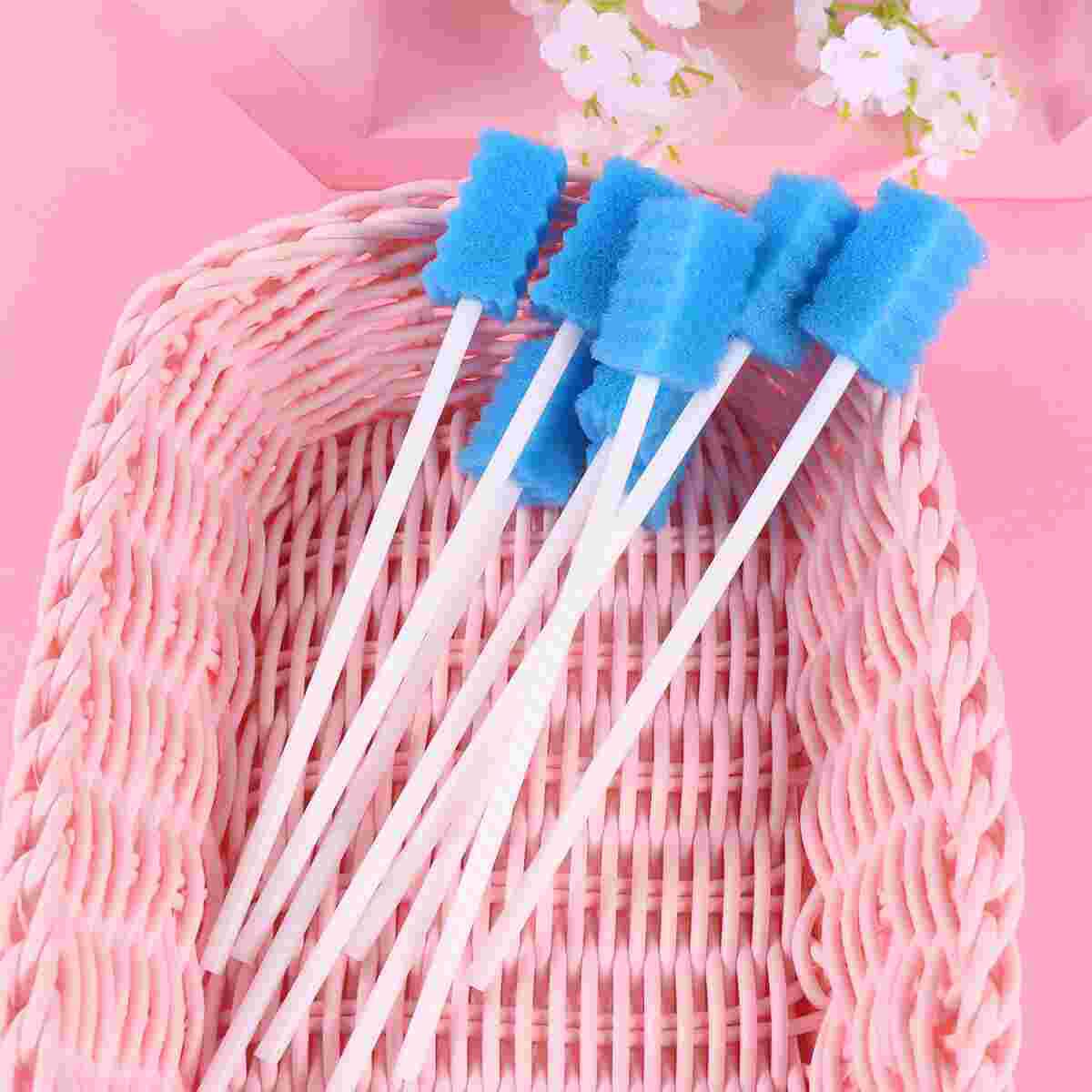 100Pcs Disposable Mouth Care Sponge Tooth Cleaning Sponge Swab Oral Care Sticks Blue