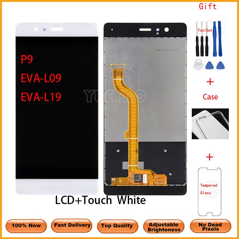 5.2 ''oryginalny LCD do Huawei P9 LCD EVA-L09 L19 L29 wyświetlacz LCD z ekranem dotykowym Digitizer zgromadzenie zamiennik z ramą: White WithFrameGift