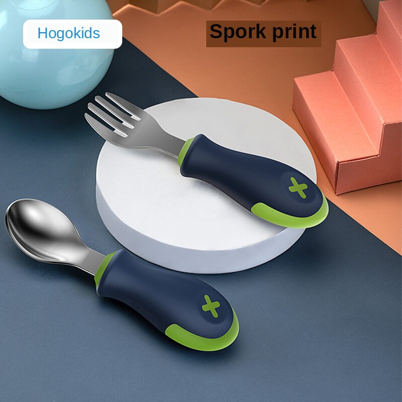 Kinderen Servies 304 Roestvrij Staal Korte Handvat Vork Lepel Baby Draagbare Training Effen Voedsel Lepel Set Baby Lepel H41-186