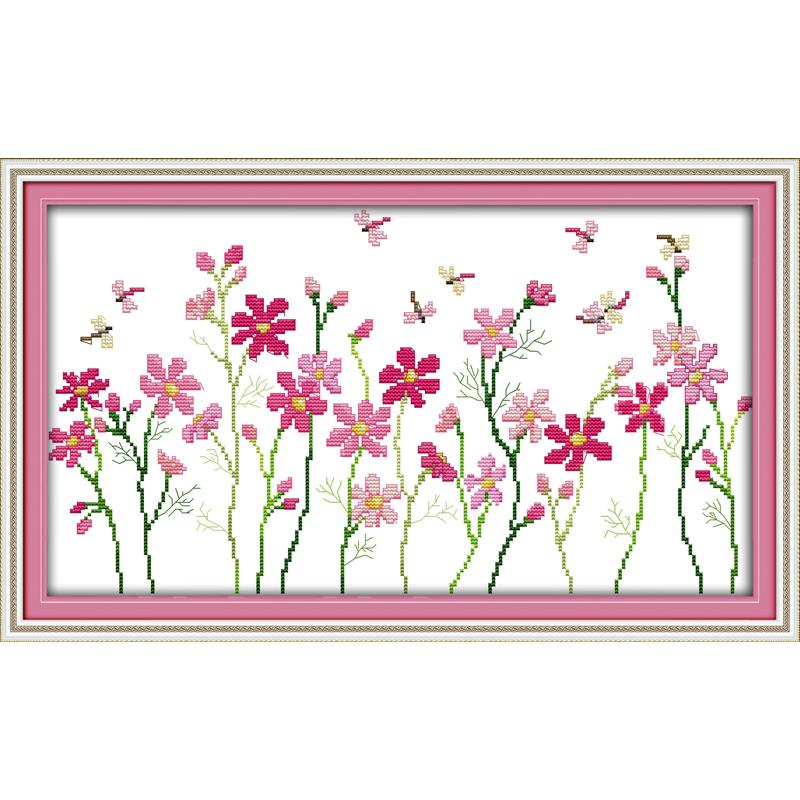 Bloemen Gestempeld Borduurpakketten Vreugde Zondag Kleurrijke Rose Gedrukt 11CT 14CT Telpatroon Borduurwerk Handwerken Sets: H438 / 11CT White Cloth