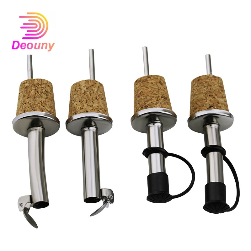 DEOUNY 1PC Cork Dispenser Stainless Steel Oil Bottle Spout Pourer For Flask Red Wine Pot Bottle Plug Mouth with Stopper Olive