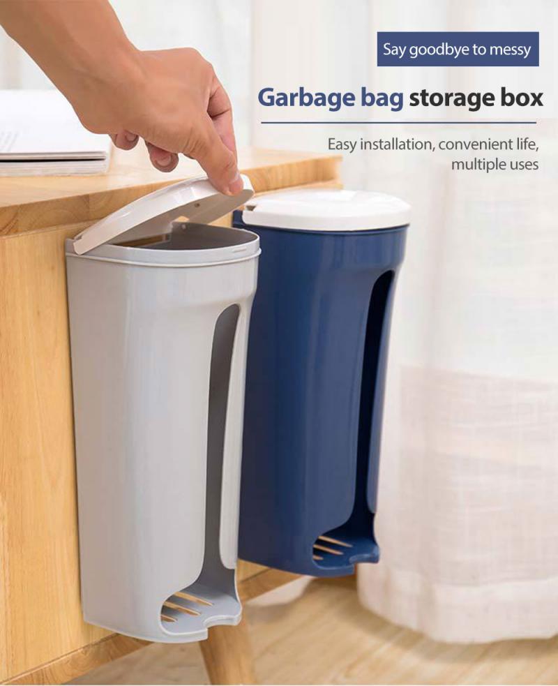 Kitchen Organizer Rack Plastic Garbag Bag Holder Stand Rubbish Trash Bag Basket Wall Mounted Hanging Storage Box Case With Cover