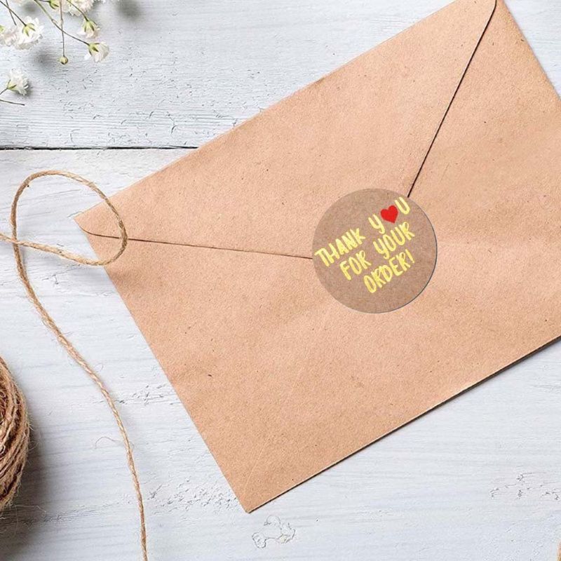 Gold foil Kraft paper thank you stickers seal labels for wedding envelope handmade sticker 500 pcs/roll labels sticker
