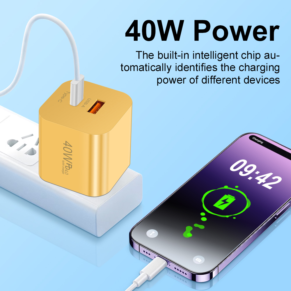 Cargador rápido PD de 40W, adaptador de carga USB C para teléfono móvil, enchufe UE/EE. UU., cargador de pared QC 3,0 para iPhone 15, Huawei y Xiaomi