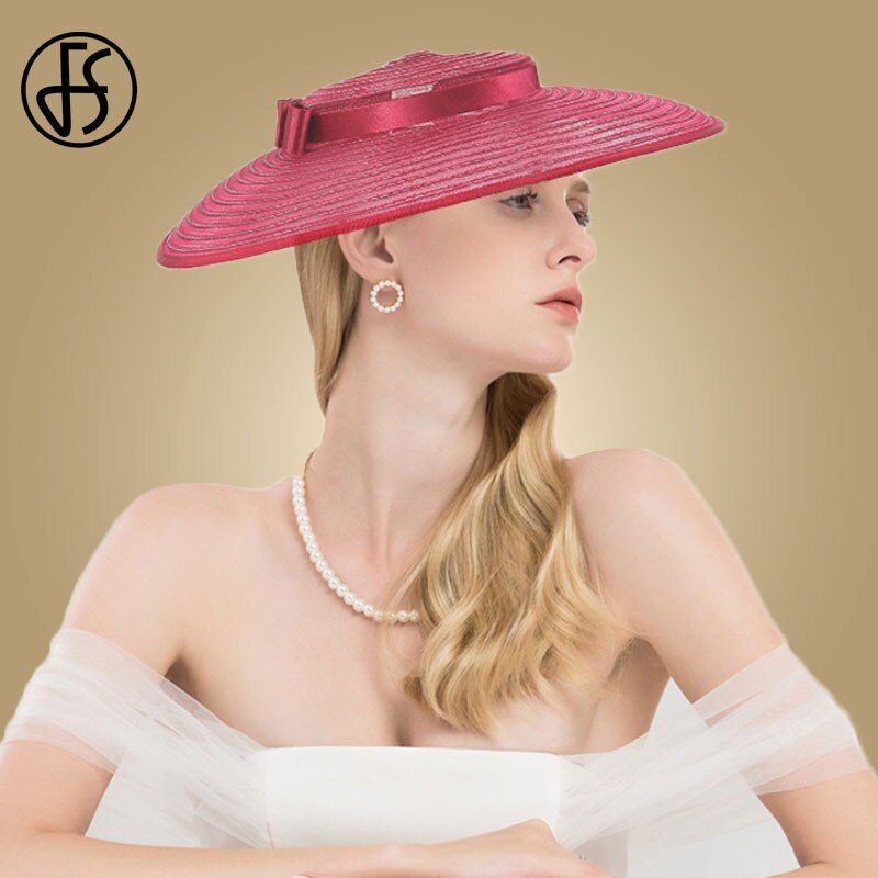 Fs veľké čierne kostolné klobúky klobúky so širokým okrajom fascinátory pre ženy biele kentucky derby dáma luk svadobné spoločenské šaty fedoras: Vínovo červené fedoras