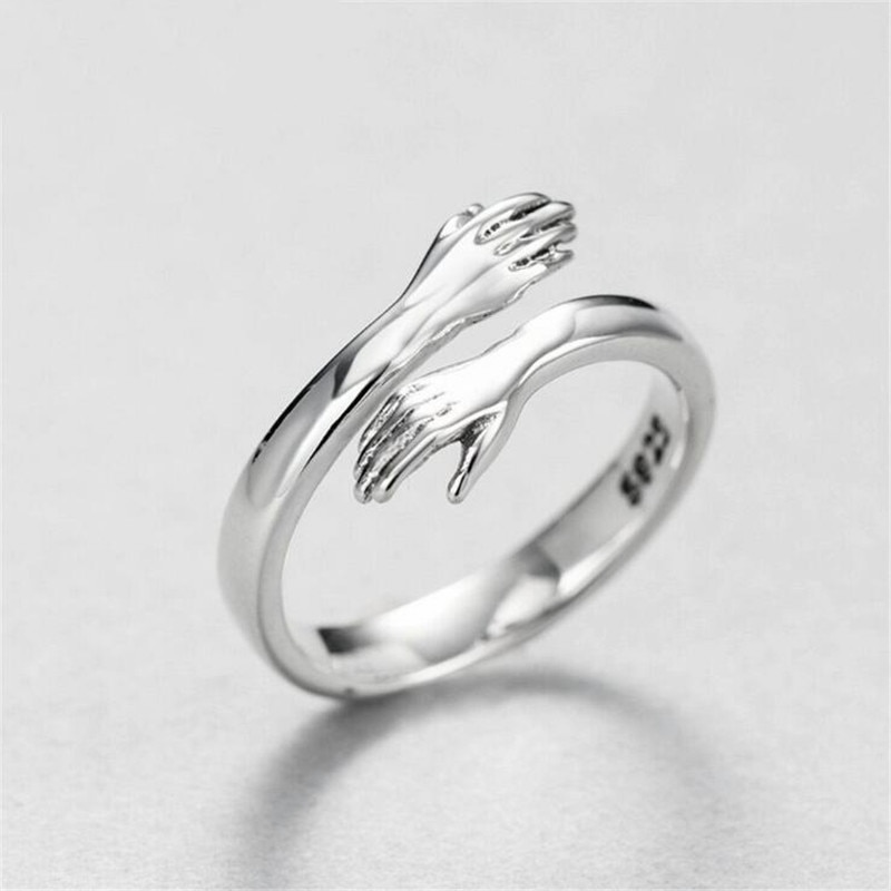 Vintage kærlighed kram ring til mænd kvinder gotisk sølv farve åbne justerbare ringe fest valentinsdag & #39 ;s dag