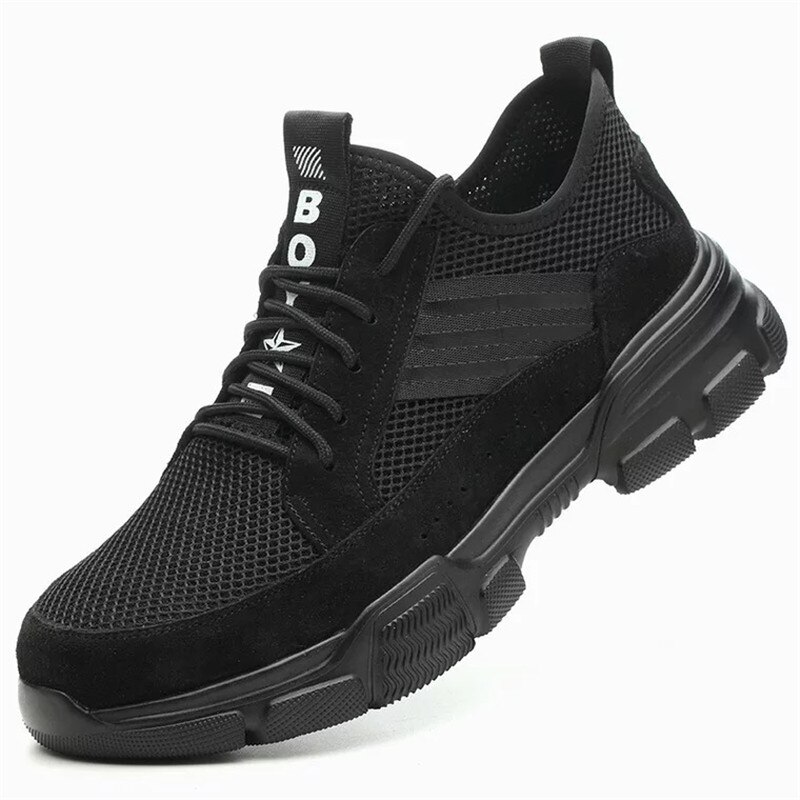 DEWBEST Outdoor Men's Industrial & Construction Steel Toe Cap Safety Shoes Men Breathable Puncture Proof Work Boots Sneakers: Black / 45