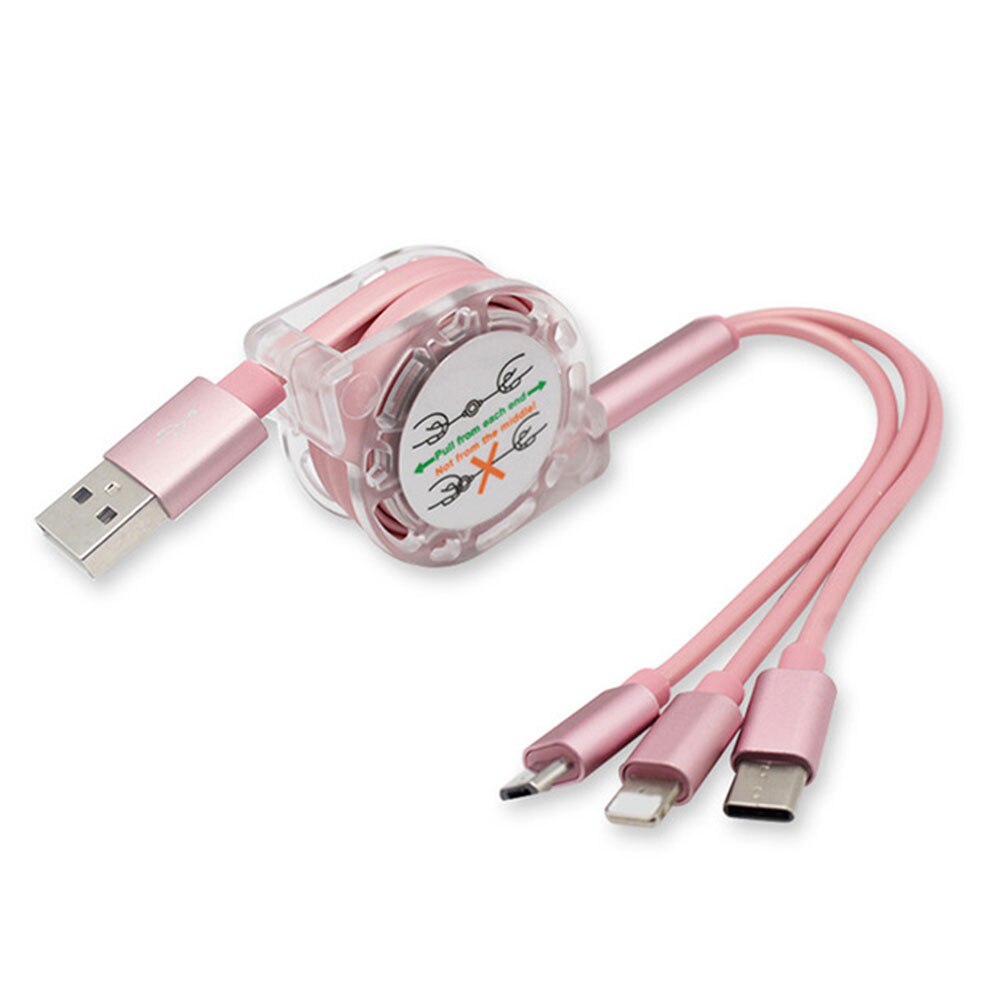 3 in 1 usb kabel til iphone samsung xiaomi multi hurtig opladning oplader usb type c type c micro usb kabel til mobiltelefon: Rose guld