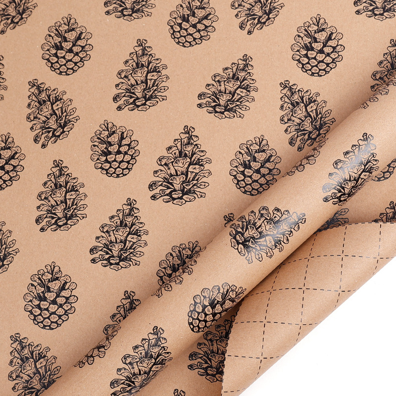 1 Roll Wrapping paper 17inch x 118inch wrap, Christmas Wrapping Paper, Kraft Paper - Black Pinecone Xmas kraft paper ﻿: Dark Khaki