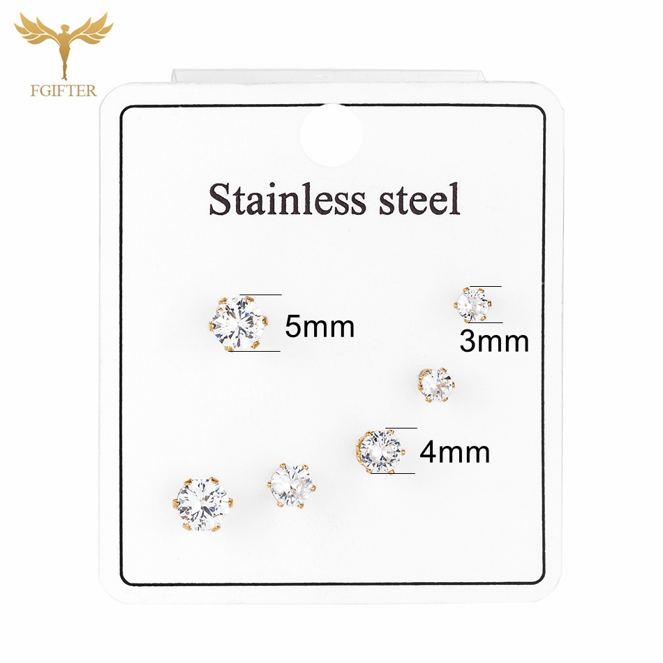 Juego de 3 pares de pendientes de cristal de acero inoxidable para mujer, aretes geométricos de circonita cúbica, joyería para Piercing de lóbulo de Color dorado y plateado: Chapado en zinc azul