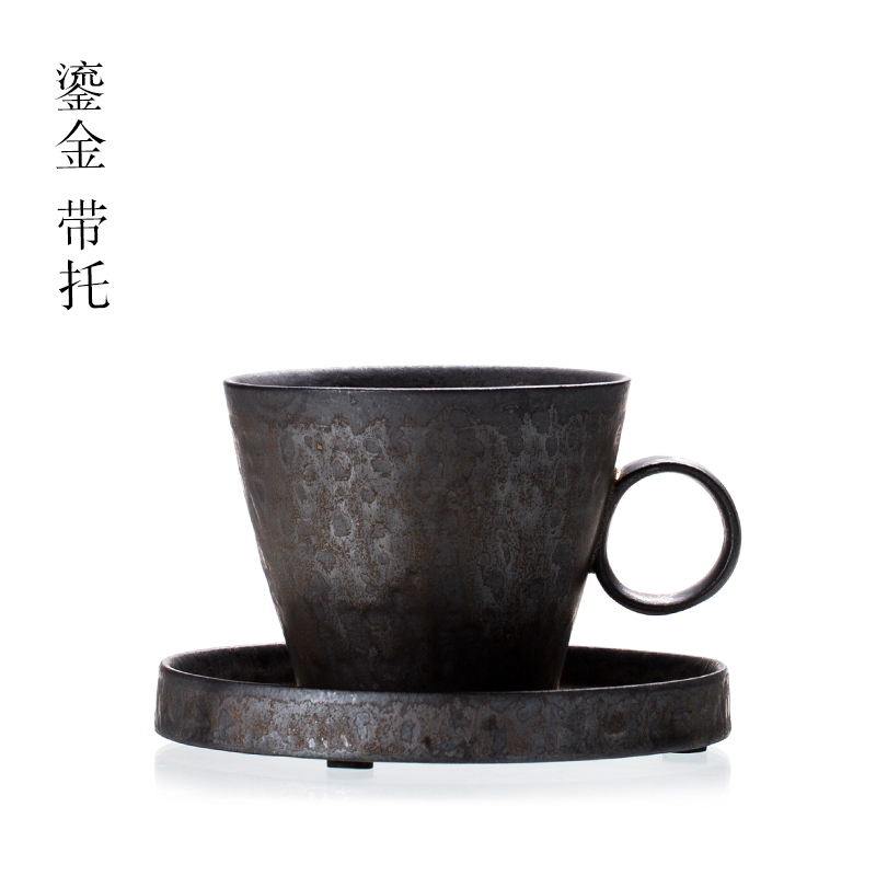 250ml Japanese-style Ceramic Pottery Coffee Cup Vintage Circle Handgrip Drinkware Office Water Milk Mug Sent Friends: D