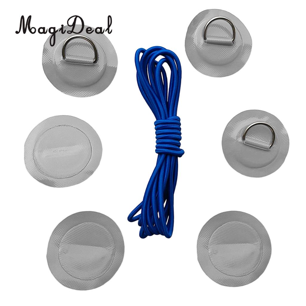 Accesorios para Kayak-6 uds. Parche/almohadilla de anillo en D de repuesto + cuerda elástica para costilla de PVC, bote inflable, balsa, canoa, aparejo de pesca: Gray