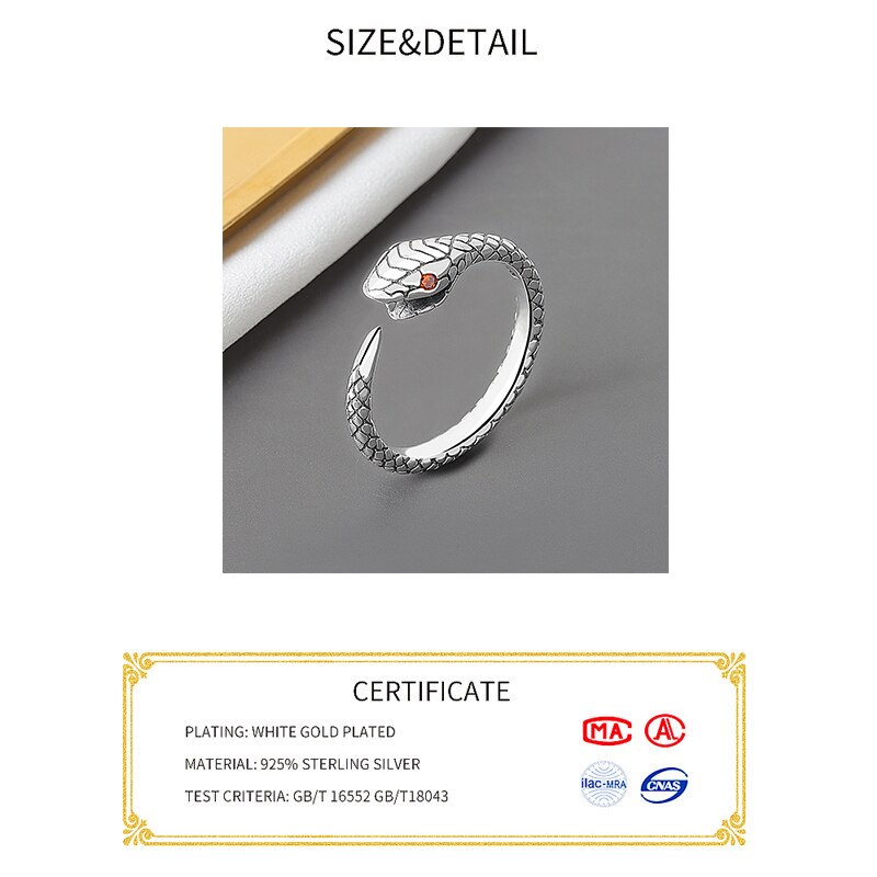 Plata de Ley 925 auténtica geométrica serpiente anillo ajustable minimalista joyería fina para las mujeres de