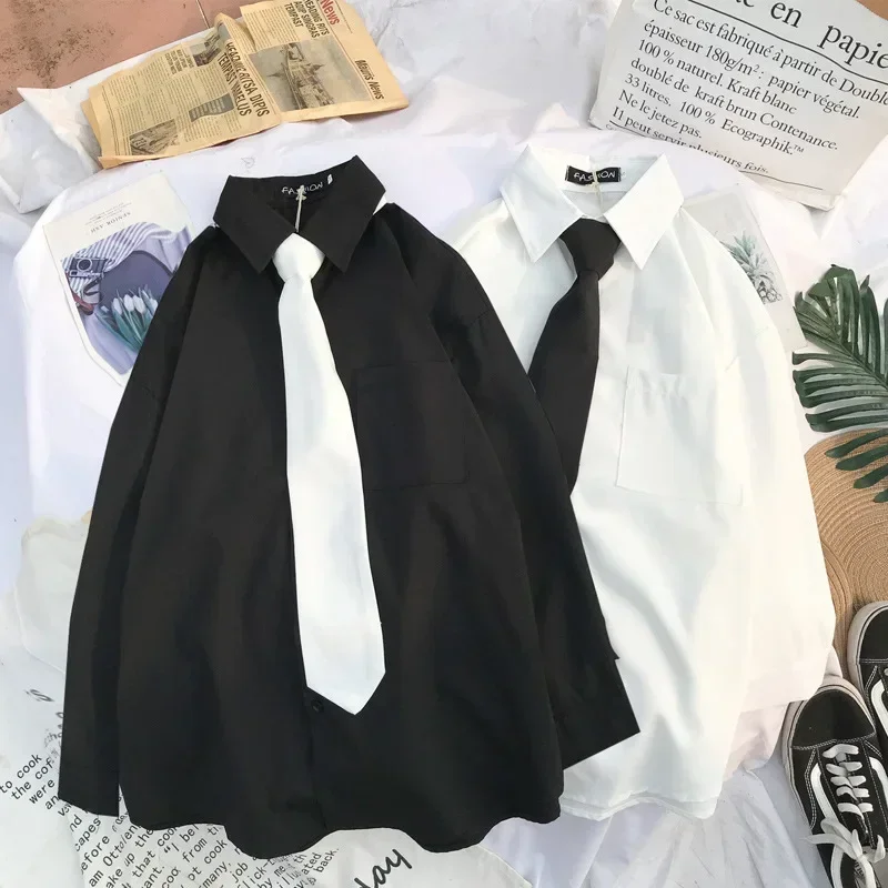 Neue Herbst Frauen Schule Hemden JK Adrette Frühling Japan Langarm Mädchen Schwarz Hemd Harajuku Taste hoch Damen Spitzen