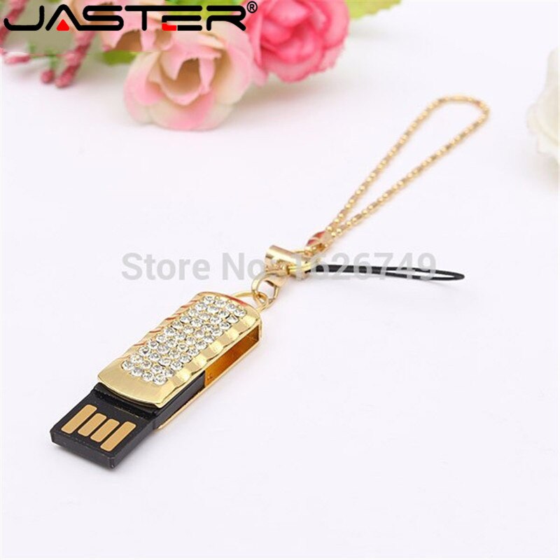 JASTER metallo diamante di Cristallo USB flash drive pen drive 8GB 16GB 32GB 64GB di memoria Dei Monili del bastone catena chiave speciale regali amante