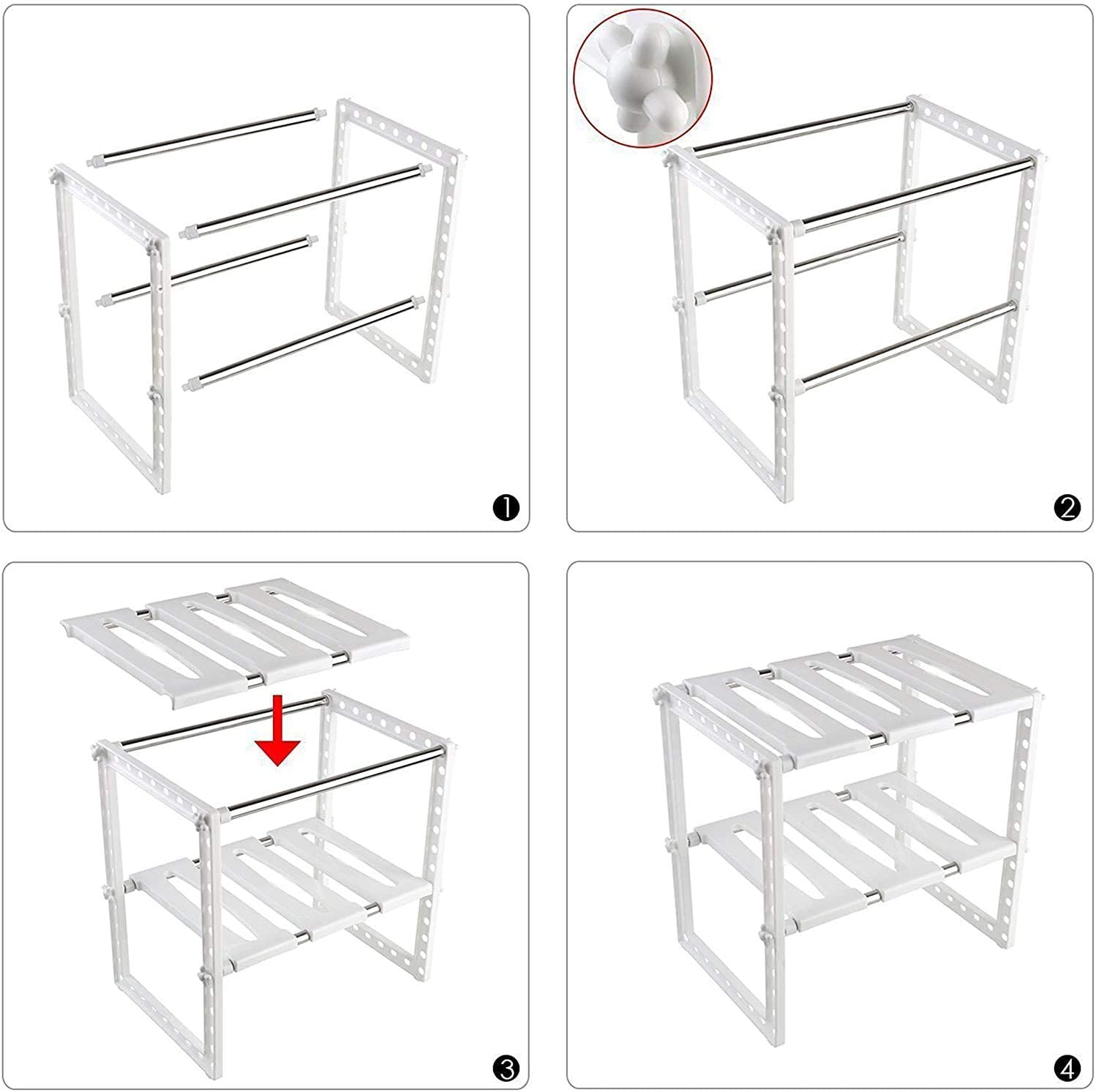 2-tier Expandable Under Sink Organization Shelf, Multi-functional Adjustable Storage Shelves Save Space For Bathroom Kitchen