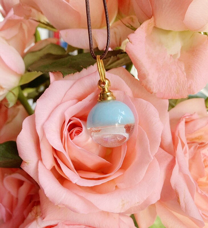 Keepsake urn ash- Memory Cremation Jewelry Pendant Ashes or Hair -blue Crystal glass & resin ball