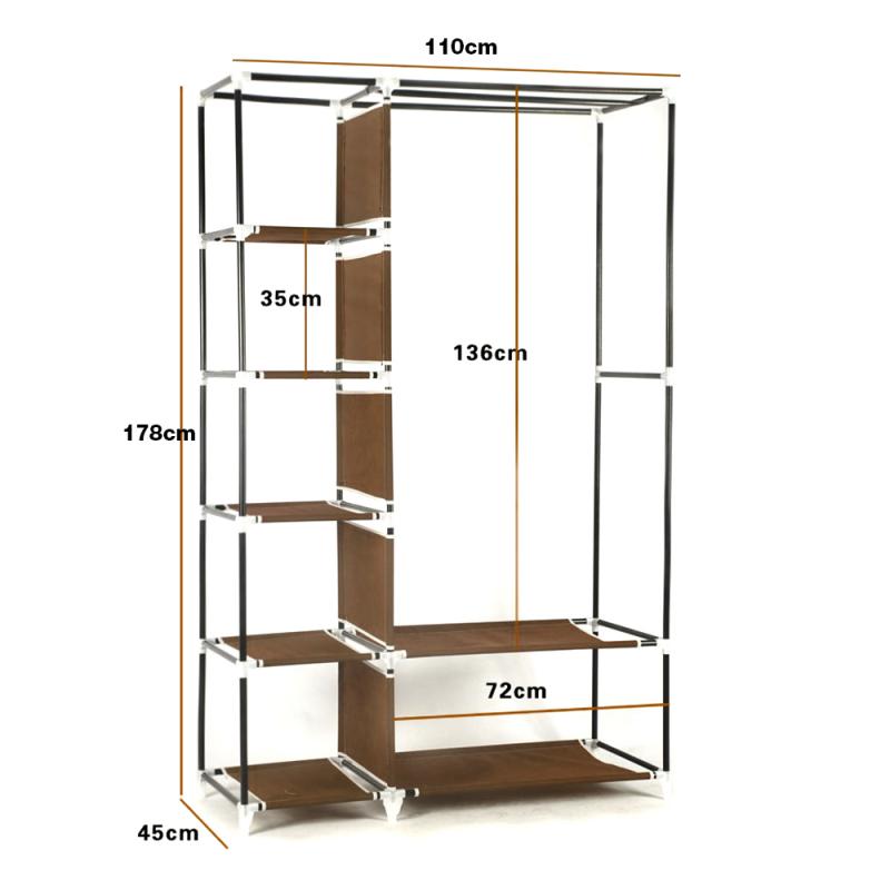 Armario para dormitorio de niños y adultos, paño antipolvo, mueble, armario para almacenar las prendas, de tela, 110x45x178cm, HWC