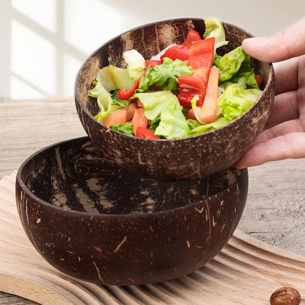 Natural Coconut Bowls For Serving Dishes Wooden Reusable Bowl Utensils Wood Spoon Natural Coconut Shell Bowls Kitchen Dinner Set