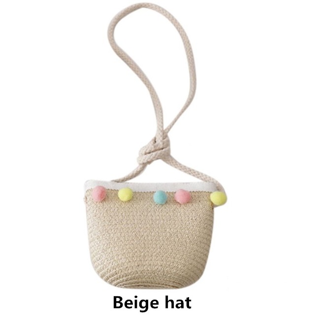 Zomer Reis Stro Hoed Voor Meisjes Prinses Kids Kind Geweven Rand Bloemen Zonnehoed En Tas Sets Voor Outdoor: Bag beige