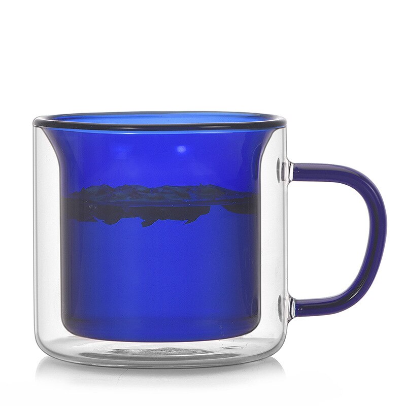 Vaso de agua de vidrio de borosilicato, vaso de agua de doble capa , taza de café Retro multicolor con Mango/200ml: Azul / 201-300 ml