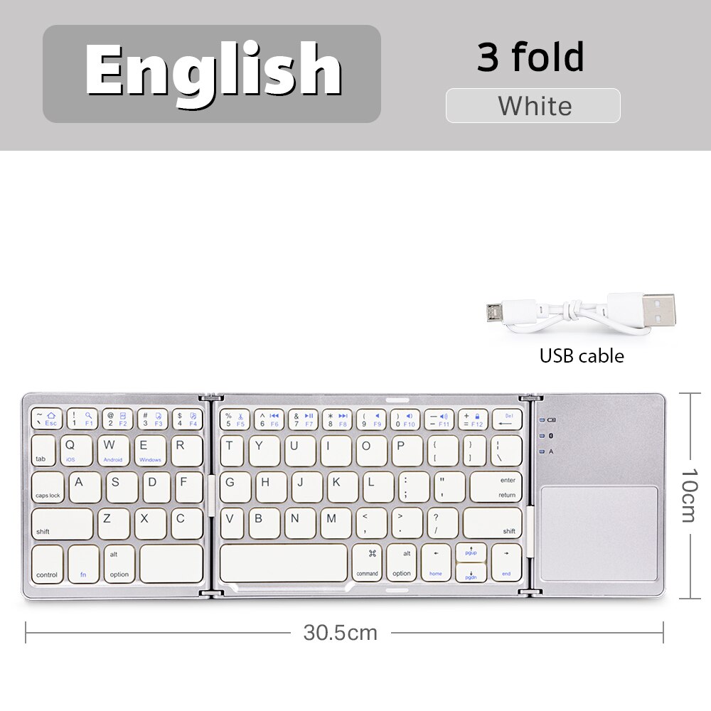 English B033 Mini Folding keyboard With Touchpad Wireless Bluetooth-compatible Keyboard For ipad Phone Tablet Bluetooth Keyboard: Khaki