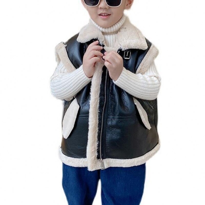 Novo menino jaquetas colete de couro crianças casacos moda crianças outerwear primavera outono 2022-020: black / 3 T