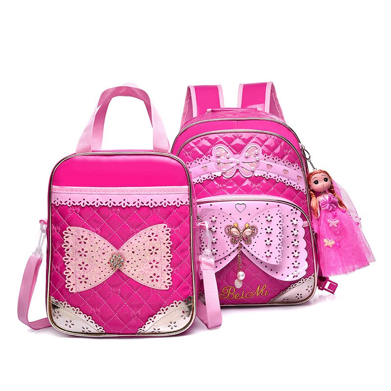 freundlicher Schule Taschen für Mädchen Rucksack freundlicher Druck Rucksäcke einstellen Schul freundlicher Wasserdichte Grundschule Rucksäcke Mochilas: 2Stck setzt Rose rot