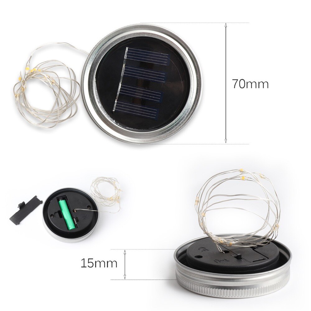 Lampe solaire, guirlande lumineuse LED, bocal en maçon 10 LED s, capuchon de bouteille, idéal pour décoration de mariage de noël, éclairage pour les fêtes de jardin