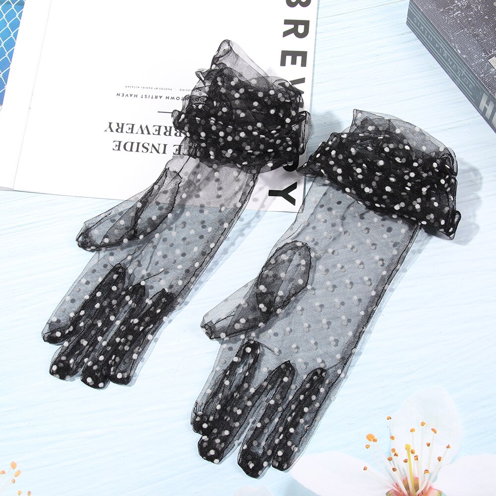 Guanti da donna con protezione solare guanti eleganti da donna lunghi in Tulle guanti elastici in pizzo pieno guanti sottili in garza a rete per la guida