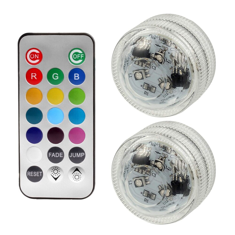 Ip68 waterdichte, veelkleurige onderwaterlampen met 3 leds, op batterijen, rgb-nachtlampje voor aquariums, afstandsbediening: 1 afstandsbediening 2 lampen