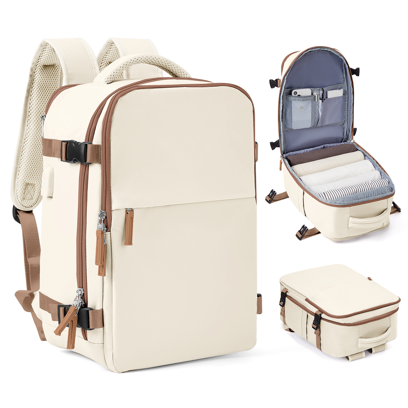 Cabin Bag 40x20x25 Ryanair Backpack, Easyjet 40x20x25 Carry-On Luggage on Airplane, Laptop Bag Hand Luggage Travel Backpack: 12 inches / Beige