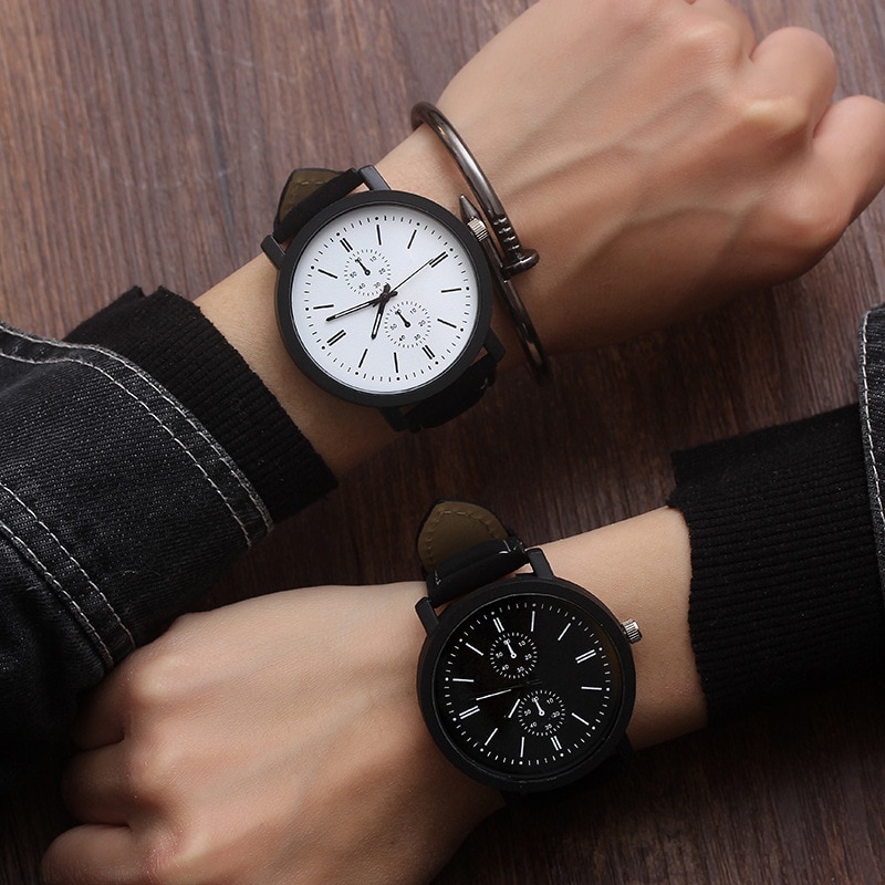 Horloge heren leren top herenhorloges zwart heren quartz minimalistisch polshorloge klok reloj hombre