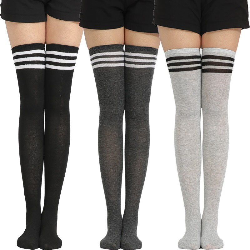 Women Girls Long Tube Socks Stripes Over Knee Length Sports Stockings for Dancing Running Travelling Cycling