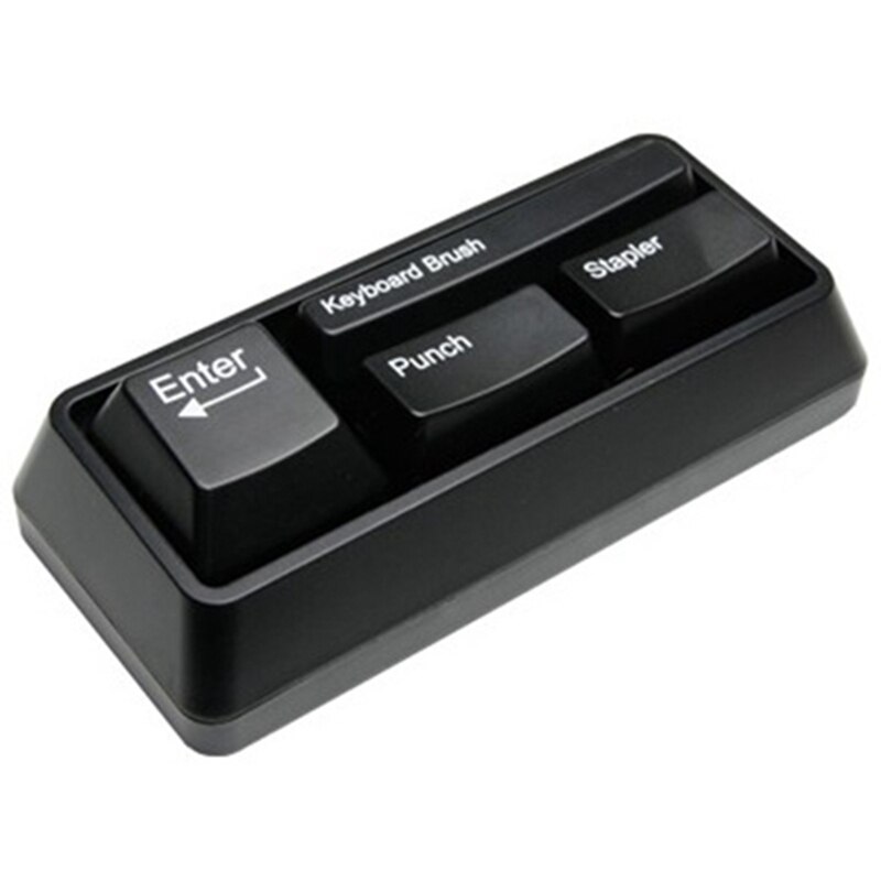 Novedoso conjunto de teclado estacionario como suministros de oficina estacionarios, grapadora/perforadora/cepillo de teclado/adsorción de Clip: Black