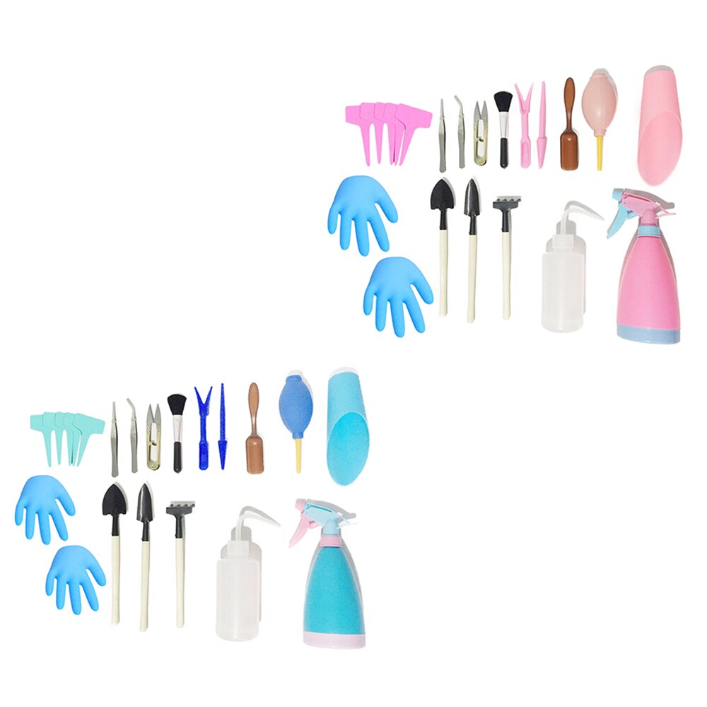 Minijuego de herramientas de jardín en miniatura, 21 Uds., juego de herramientas de jardinería para plantar suculentas, Kit de herramientas de trasplante, Kits de riego y riego