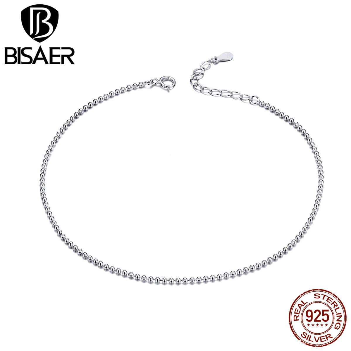 BISAER Simple Anklet Link 925 Sterling Silver Women Anklet Chain Link For Girls Female Jewelry For Foot Silver Jewelry ECT002