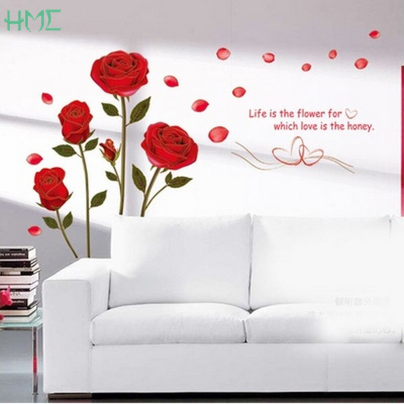 120x75cm Red Rose Wall Stickers Vinyl Wall Stickers Home Living Room Bedroom Hotel Office Decoration Wall Stickers