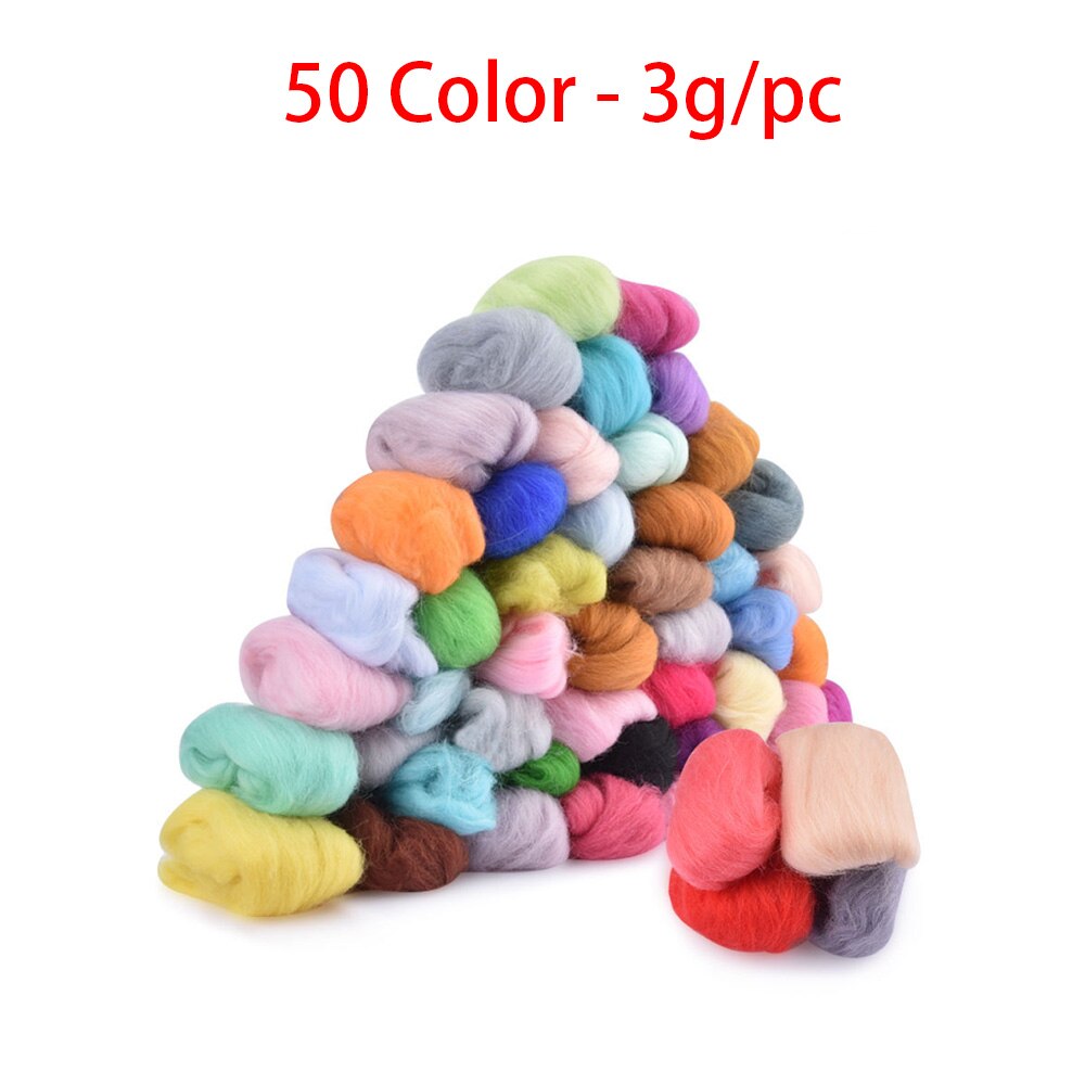 24/30/36/50 farver merino filtning uld toppe blød roving uld fiber til nålefiltning & våd filtning gør-det-selv dukke håndarbejde håndlavet: 50 farver  - 3g