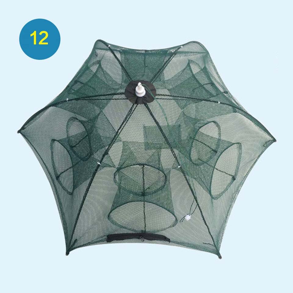 WALK FISH Strengthened 4-16 Holes Automatic Fishing Net Shrimp Cage Nylon Foldable Crab Fish Trap Cast Net Cast Folding Fishing: 6 Sides 12 Holes