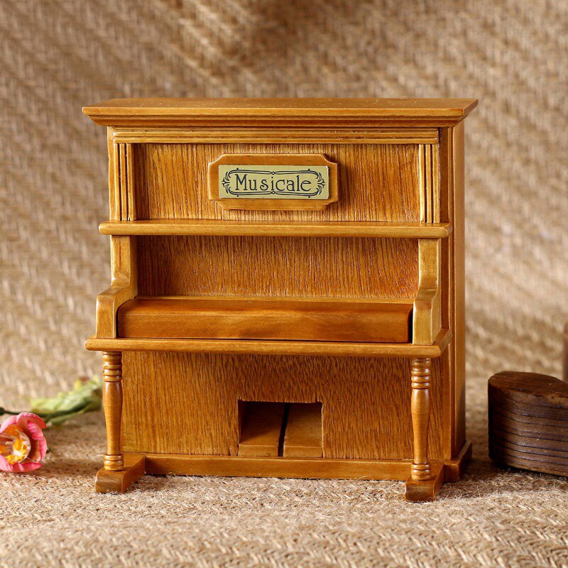 Holz-Spieluhr - Uhrwerk Kurbel - Retro Klassisches Klavier Design - Mini Interaktives Lernspielzeug
