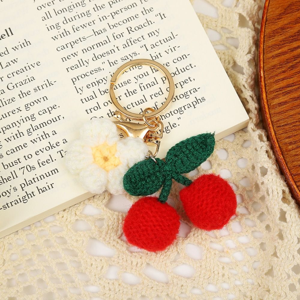 Neue gestrickte Frucht Schlüssel bund Simulation Erdbeer Kirsche Birne Pfirsich Schlüssel ring Frauen Mädchen Auto tasche Schlüssel Anhänger Schmuck Schlüssel halter: Gold