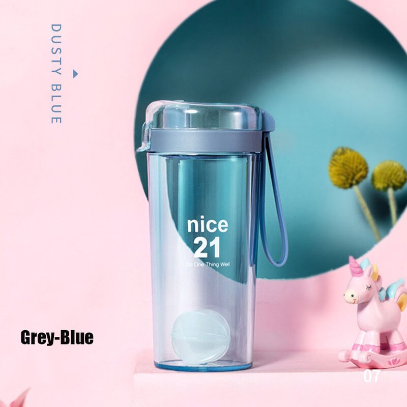 Sport Water Bottle Plastic Tumble Gym Leak-Proof Coffe Cup Drinkware Protable Transparet Bottle: Grey blue